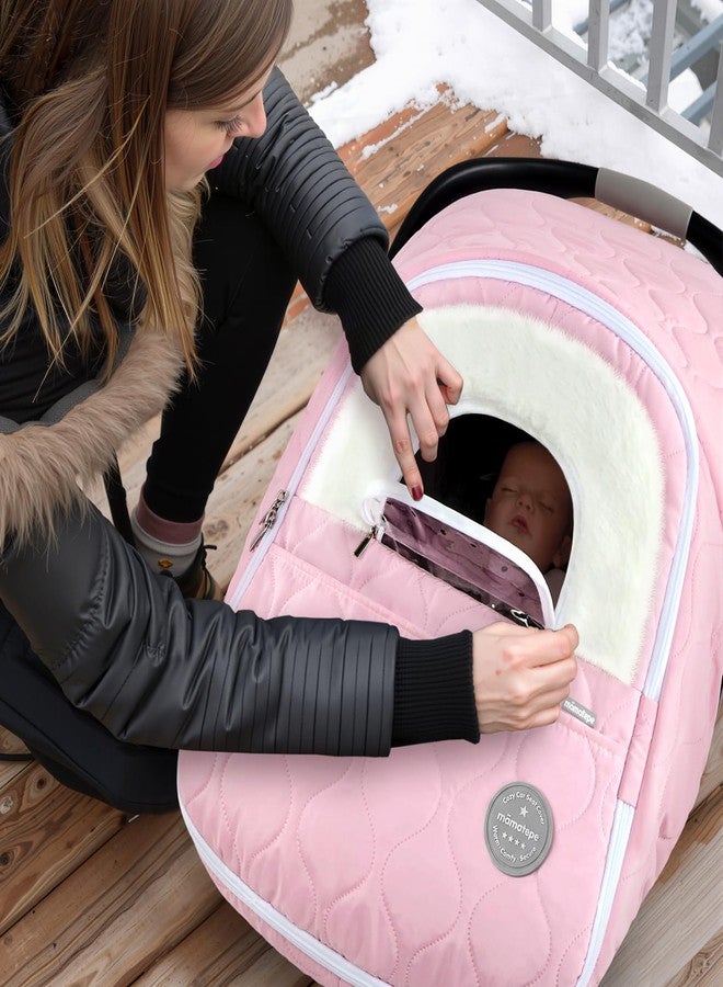mamatepe Winter Baby Car Seat Cover, Waterproof, Windproof Warm Fleece Breathable with Full Zipper for Newborn Car Seat, Pink - Image 5